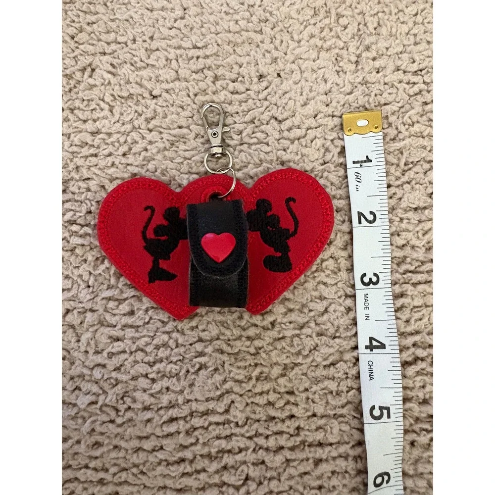 Disney Mickey Minnie Mouse Kissing Heart Keychain Pouch Red Black Bag Charm